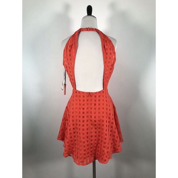 Lovers + Friends Revolve dress Terrace‎ View Gingham Fit Flare S Orange - Picture 2 of 7